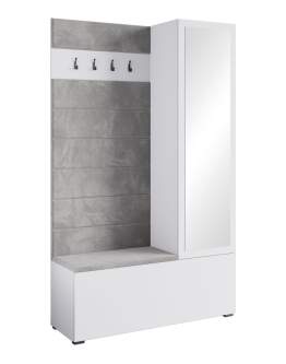 Szafa z siedziskiem do przedpokoju 115 cm garderoba Tejo II biały połysk (TEJ01320+TEJ244)